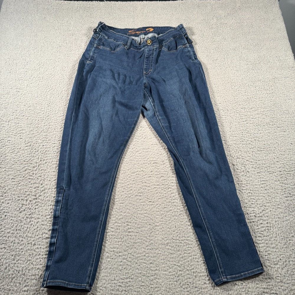 Seven7 Women's Jeans Size 12 Blue Tummy less High Rise Skinny Hook Loop Fastener